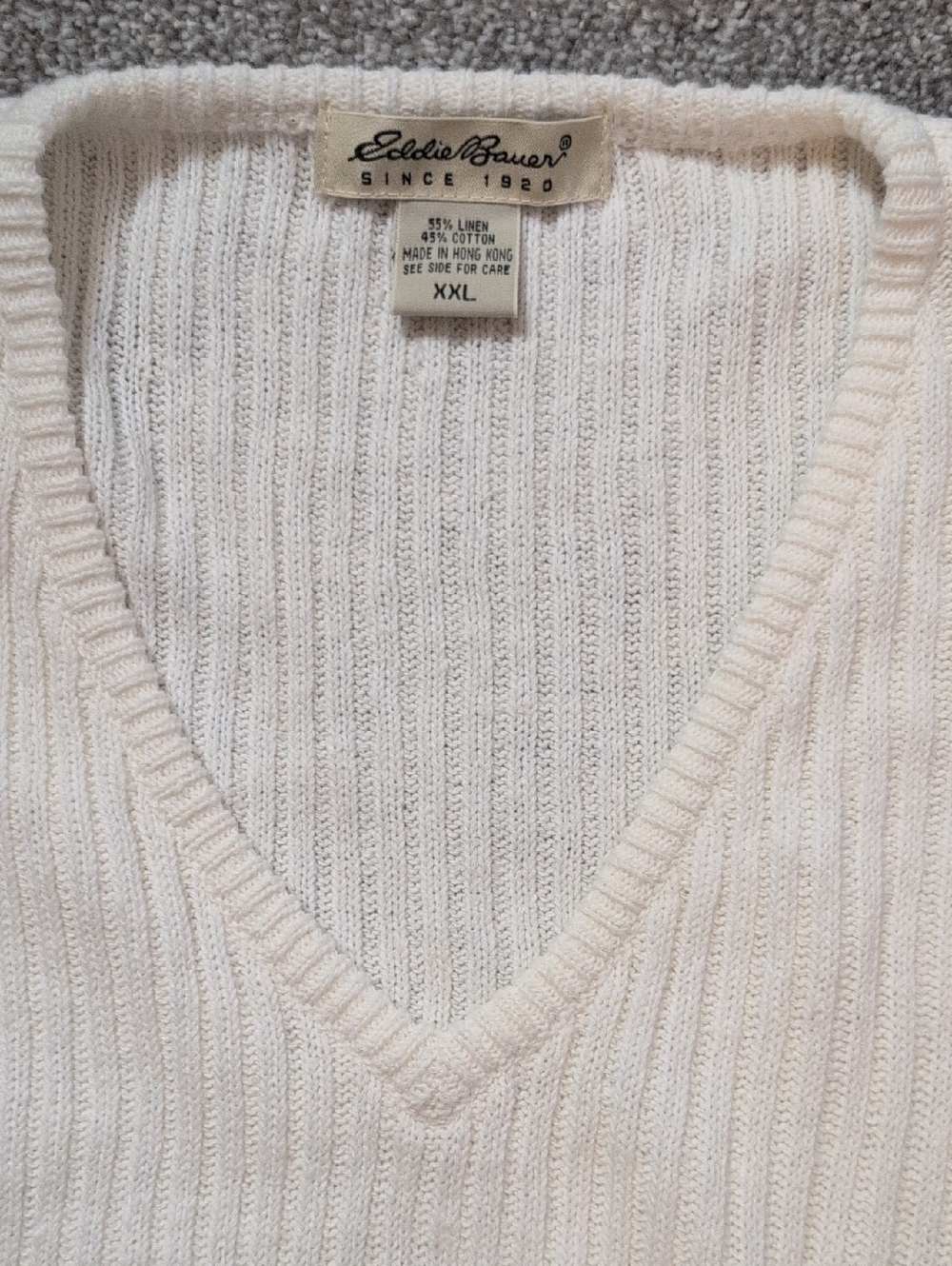 Eddie Bauer Ribbed V-Neck Sweater in Soft Cream